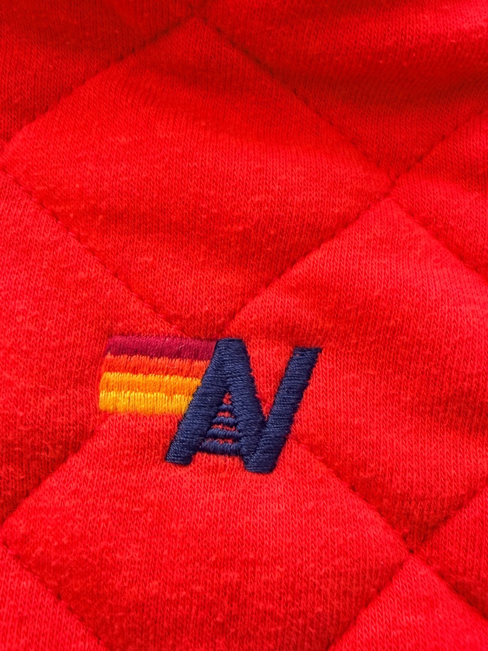 Aviator Nation Bright Red Quilted Hoodie with Embroidered Logo - Picture 3 of 4